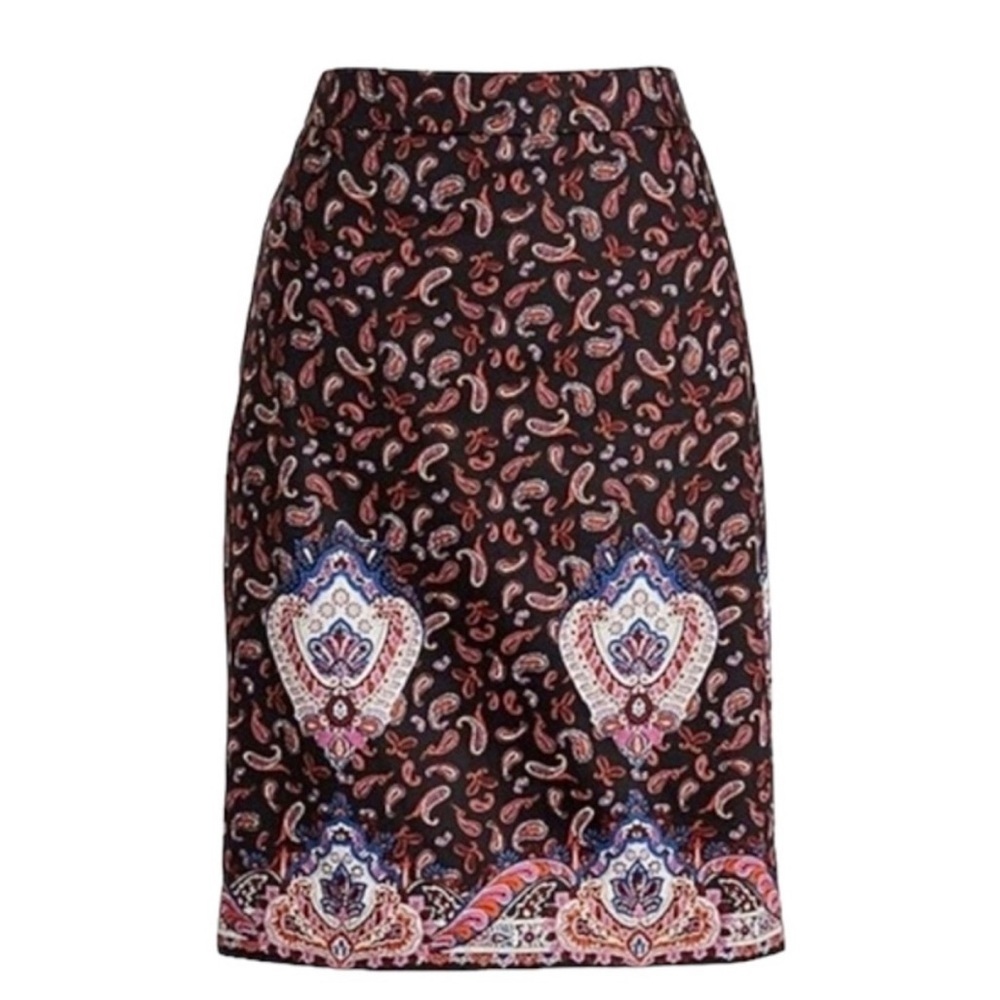 J. Crew Black and Pink Paisley Pencil Skirt Size: 6